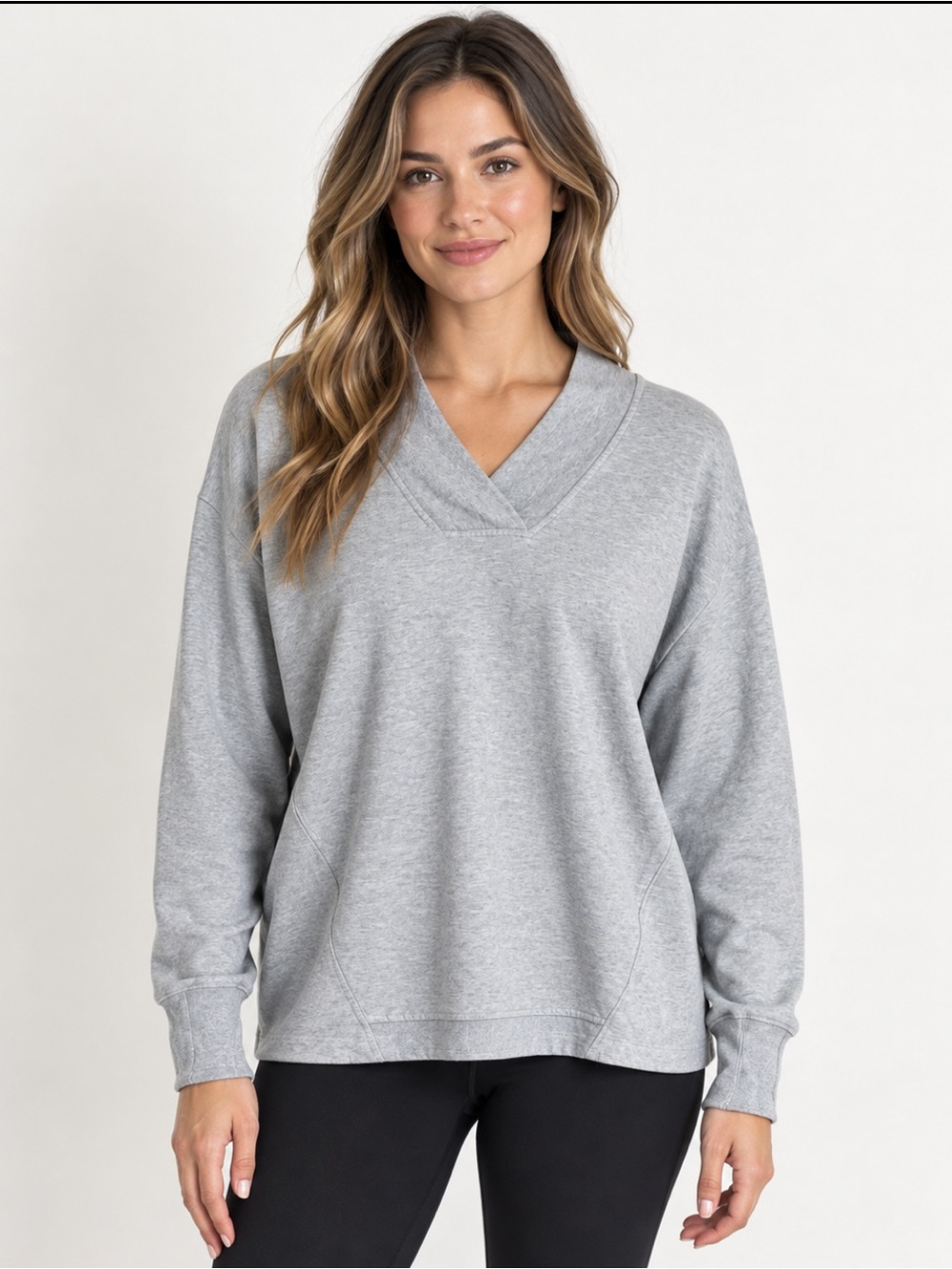 Athleta Clarity Pullover V-Neck Sweatshirt Blue Heather Gray Size Small